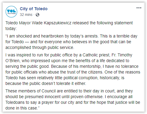 Toledo Mayor responds to City Council arrests